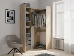 Vente-unique Kledingkast-Moduleerbare Kleerkast Hoek Of Recht - L200 Cm - Kleur: Naturel En Zwart - Emilyo