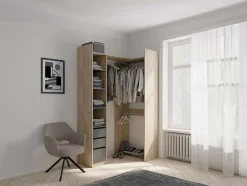 Vente-unique Kledingkast-Moduleerbare Kleerkast Hoek Of Recht - L200 Cm - Kleur: Naturel En Zwart - Emilyo