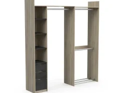 Vente-unique Kledingkast-Moduleerbare Kleerkast Hoek Of Recht - L200 Cm - Kleur: Naturel En Zwart - Emilyo