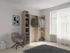 Vente-unique Kledingkast-Moduleerbare Kleerkast Hoek Of Recht - L200 Cm - Kleur: Naturel En Zwart - Emilyo