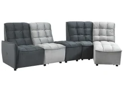 Vente-unique Elektrische Relaxbanken-Moduleerbare Relaxhoekbank Van Fluweel - Lichtgrijs En Antraciet - Alford