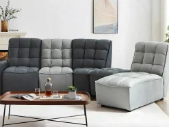 Vente-unique Elektrische Relaxbanken-Moduleerbare Relaxhoekbank Van Fluweel - Lichtgrijs En Antraciet - Alford
