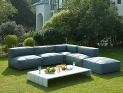 MYLIA Loungeset-Moduleerbare Tuinzithoek 5 Plaatsen Van Stof: 3 Fauteuils, 1 Hoek, 1 Poef En 1 Salontafel - Antraciet - Livai Van