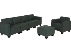 Vente-unique Set Zitbank + Fauteuil-Moncalieri Bankstel (4-Delig), Donkergrijs