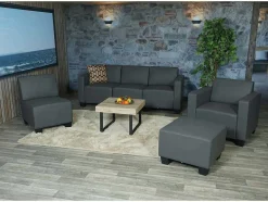Vente-unique Set Zitbank + Fauteuil-Moncalieri Bankstel (4-Delig), Donkergrijs