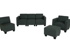 Vente-unique Set Zitbank + Fauteuil-Moncalieri Bankstel (4-Delig), Donkergrijs