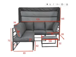 ModernLuxe Loungeset-Multifunctioneel Ijzeren Tuinmeubel - Loungebank Met Verstelbare Luifel - 5 Zitplaatsen En 1 Salontafel - Grijs