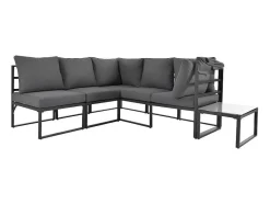 ModernLuxe Loungeset-Multifunctioneel Ijzeren Tuinmeubel - Loungebank Met Verstelbare Luifel - 5 Zitplaatsen En 1 Salontafel - Grijs