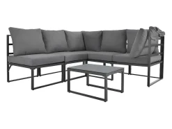 ModernLuxe Loungeset-Multifunctioneel Ijzeren Tuinmeubel - Loungebank Met Verstelbare Luifel - 5 Zitplaatsen En 1 Salontafel - Grijs