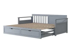 ModernLuxe Tweepersoonsbed-Multifunctioneel Onderschuifbed Van Massief Hout - 2 Laden Op Wielen - Grijs