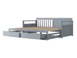 ModernLuxe Tweepersoonsbed-Multifunctioneel Onderschuifbed Van Massief Hout - 2 Laden Op Wielen - Grijs