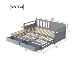 ModernLuxe Tweepersoonsbed-Multifunctioneel Onderschuifbed Van Massief Hout - 2 Laden Op Wielen - Grijs