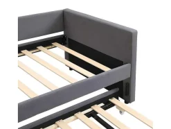 ModernLuxe Tweepersoonsbed-Multifunctioneel Onderschuifbed Met Opklapbed - 90X200 Cm - Linnen Stof - Grijs