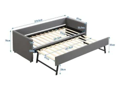 ModernLuxe Tweepersoonsbed-Multifunctioneel Onderschuifbed Met Opklapbed - 90X200 Cm - Linnen Stof - Grijs
