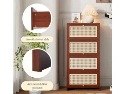 ModernLuxe Schoenenkast-Multifunctioneel Rotan Opbergmeubel - 1 Lade En 3 Vakken - Bruin