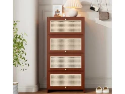 ModernLuxe Schoenenkast-Multifunctioneel Rotan Opbergmeubel - 1 Lade En 3 Vakken - Bruin