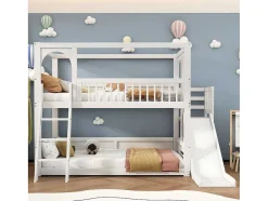 ModernLuxe Aanbiedingen: Slaapkamer & Kantoor-Multifunctioneel Stapelbed Voor Kinderen - Met Ladder En Glijbaan - 2X90X200Cm - Massief Hout - Wit