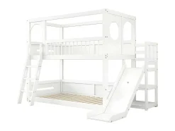 ModernLuxe Aanbiedingen: Slaapkamer & Kantoor-Multifunctioneel Stapelbed Voor Kinderen - Met Ladder En Glijbaan - 2X90X200Cm - Massief Hout - Wit
