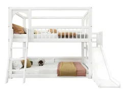 ModernLuxe Aanbiedingen: Slaapkamer & Kantoor-Multifunctioneel Stapelbed Voor Kinderen - Met Ladder En Glijbaan - 2X90X200Cm - Massief Hout - Wit