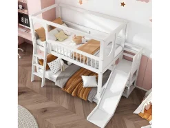 ModernLuxe Aanbiedingen: Slaapkamer & Kantoor-Multifunctioneel Stapelbed Voor Kinderen - Met Ladder En Glijbaan - 2X90X200Cm - Massief Hout - Wit