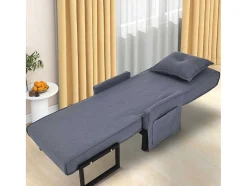 ModernLuxe Uitklapbare Fauteuil-Multifunctionele Ligstoel Met Kussen - Om Te Bouwen Tot Fauteuil - Linnen Stof - Grijs