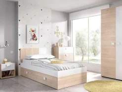 Vente-unique Kindermeubel-Nachtkastje - 1 Lade En 1 Nis - Naturel En Wit - Sonia