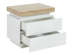 Vente-unique Nachtkastje-Nachtkastje - 2 Lades - Gelakt Mdf - Met Ledverlichting - Kleur: Wit En Eiken - Halo Ii