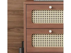 ModernLuxe Nachtkastje-Nachtkastje - 2 Pvc Rotan Lades Met Zwarte Poten - Bruin