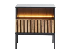 Vente-unique Nachtkastje-Nachtkastje 1 Lade En 1 Nis - Met Ledverlichting - Zwart En Naturel - Ovila