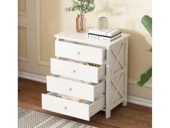 ModernLuxe Nachtkastje-Nachtkastje Met 4 Lades - Spaanplaat - Wit