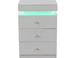 Vente-unique Nachtkastje-Nachtkastje Met Led In 16 Kleuren - 3 Laden En 1 Ladekast - Stof Kunstleer - Wit