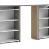 Vente-unique Hoofdeinde En Brugkast-Nada Hoofdbord Met Opbergruimte 140 Cm, Betondecor/Wit Hoogglans.