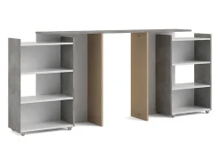 Vente-unique Hoofdeinde En Brugkast-Nada Hoofdbord Met Opbergruimte 140 Cm, Betondecor/Wit Hoogglans.