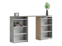 Vente-unique Hoofdeinde En Brugkast-Nada Hoofdbord Met Opbergruimte 140 Cm, Betondecor/Wit Hoogglans.