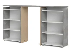 Vente-unique Hoofdeinde En Brugkast-Nada Hoofdbord Met Opbergruimte 140 Cm, Betondecor/Wit Hoogglans.