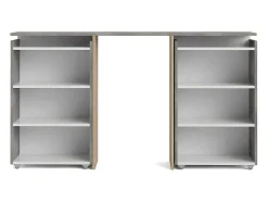 Vente-unique Hoofdeinde En Brugkast-Nada Hoofdbord Met Opbergruimte 140 Cm, Betondecor/Wit Hoogglans.