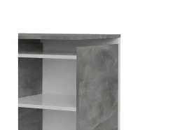 Vente-unique Hoofdeinde En Brugkast-Nada Hoofdbord Met Opbergruimte 140 Cm, Betondecor/Wit Hoogglans.