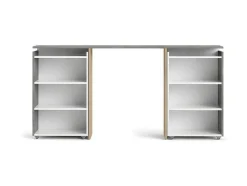 Vente-unique Hoofdeinde En Brugkast-Nada Hoofdbord Met Opbergruimte 160 Cm, Betondecor/Wit Hoogglans.