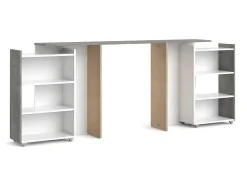Vente-unique Hoofdeinde En Brugkast-Nada Hoofdbord Met Opbergruimte 160 Cm, Betondecor/Wit Hoogglans.