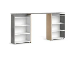 Vente-unique Hoofdeinde En Brugkast-Nada Hoofdbord Met Opbergruimte 160 Cm, Betondecor/Wit Hoogglans.
