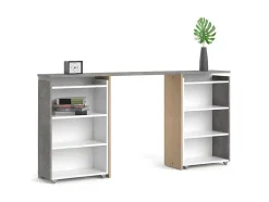 Vente-unique Hoofdeinde En Brugkast-Nada Hoofdbord Met Opbergruimte 160 Cm, Betondecor/Wit Hoogglans.