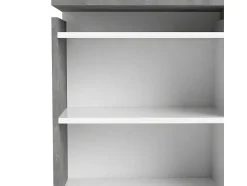Vente-unique Hoofdeinde En Brugkast-Nada Hoofdbord Met Opbergruimte 160 Cm, Betondecor/Wit Hoogglans.