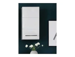 Trendteam Muurkast Badkamer-Nanobad Badkamerkast 1 Deur Betonsteen Decor, Wit Hoogglans.