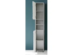 Trendteam Badkamerkast-Nanobad Kolomkast Hoog 2 Deuren, 2 Open Vakken Betonsteen Decor, Wit Hoogglans.