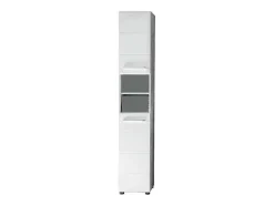 Trendteam Badkamerkast-Nanobad Kolomkast Hoog 2 Deuren, 2 Open Vakken Betonsteen Decor, Wit Hoogglans.