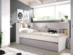 Vente-unique Bed Met Slaaplade-Nestbed Met Opbergruimte - 90 X 200 En 90 X 190 Cm - Wit En Grijs + Bedbodem - Losiana