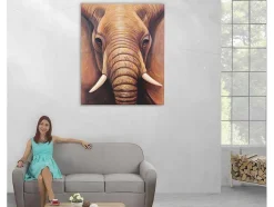 Vente-unique Schilderij-Olieverfschilderij Close-Up Olifant Handgeschilderd