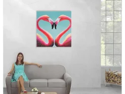 Vente-unique Schilderij-Olieverfschilderij Flamingo Handgeschilderd
