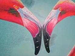 Vente-unique Schilderij-Olieverfschilderij Flamingo Handgeschilderd