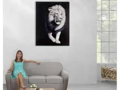 Vente-unique Schilderij-Olieverfschilderij Witte Leeuw Handgeschilderd